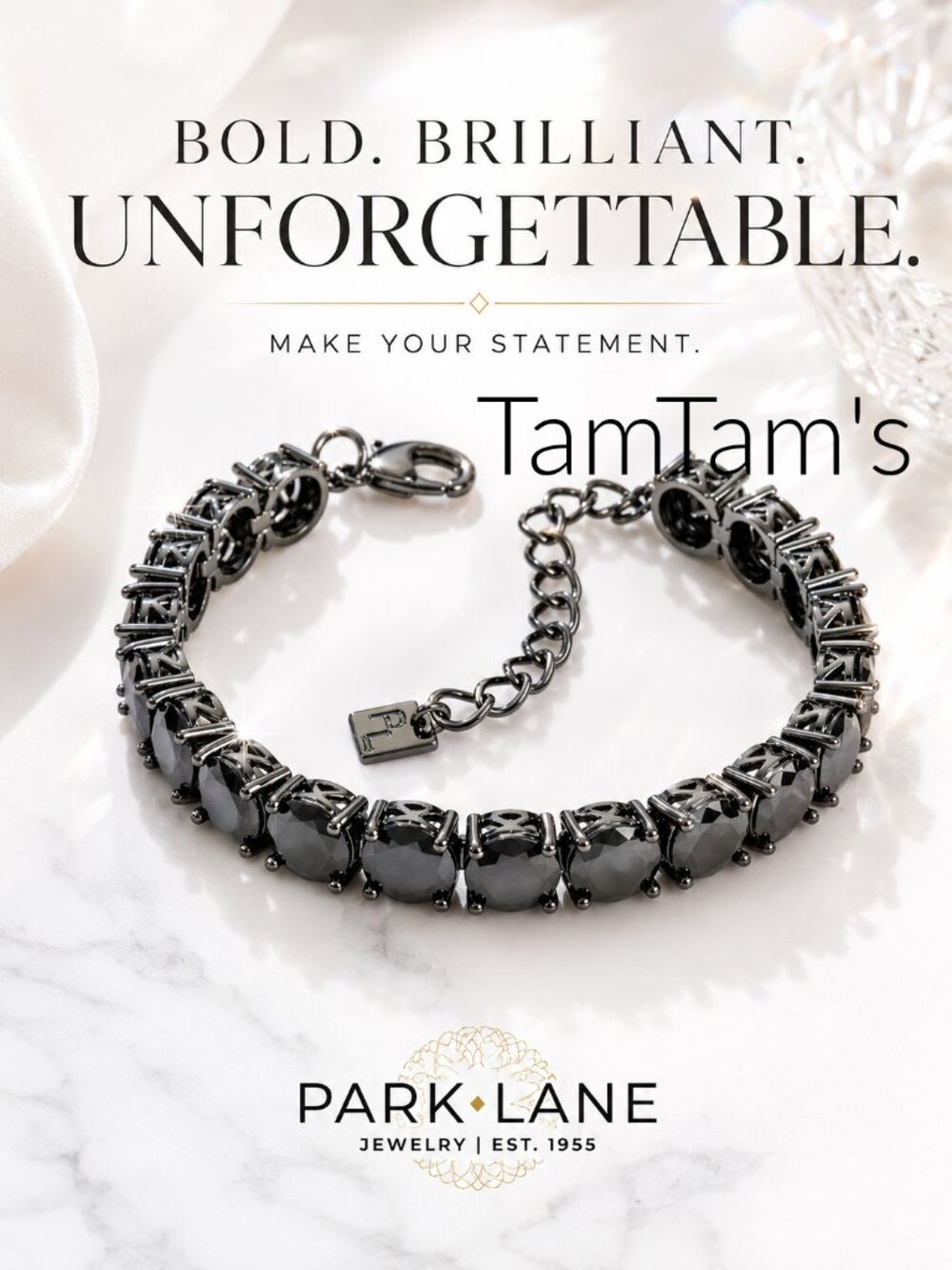 Park Lane Jewelry Impression Tennis Bracelet Jet Black 40 ct Austrian Crystals